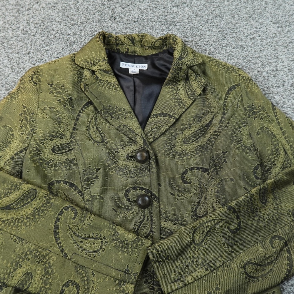 Pendleton Blazer Womens 8 Green Paisley Jacquard Wool Suit Jacket Sport Coat Top